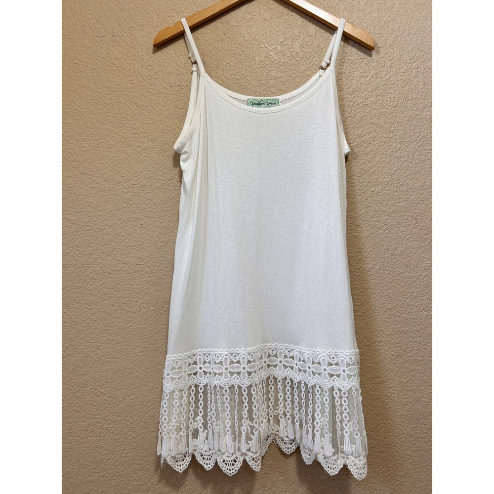 Southern Grace Large Dress Extender Cami Ivory Crochet Lace Trim Lagenlook Boho